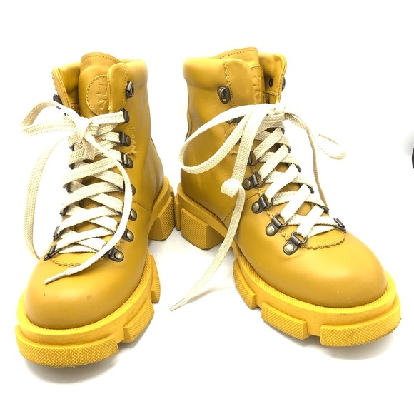 NY 77 DESIGN Maze Yellow Leather Lace Up Boot - Picture 2 of 11